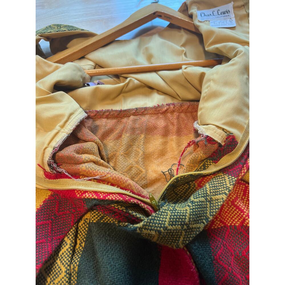 Vintage 1960s-70s Patchwork Plaid Sleeveless Maxi Dress w Belt Red Yellow Sm JL - Picture 9 of 11